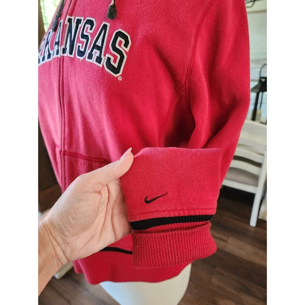Vintage Arkansas Razorbacks Nike Hoodie‎ Full Zip Red College NCAA Sweatshirt